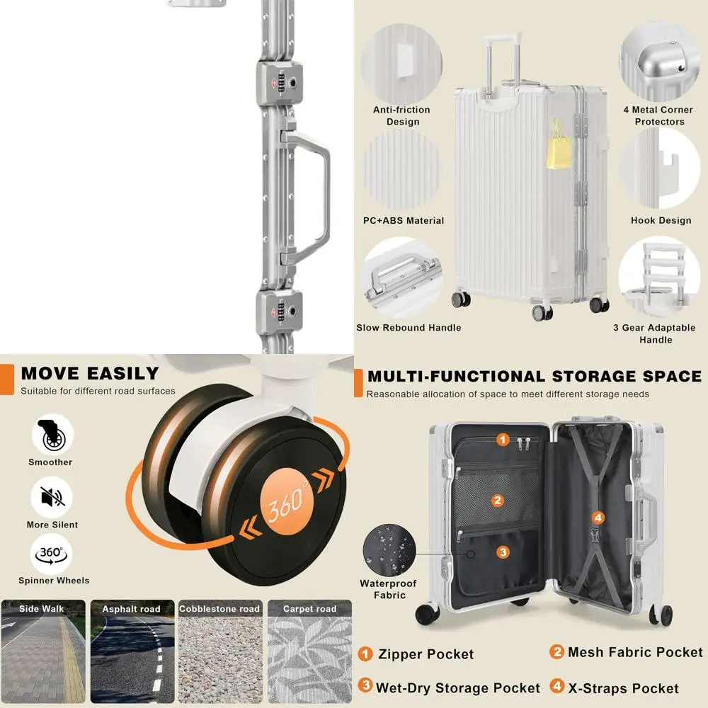 

20 Inch White TSA-Locked PC+ABS Zipperless Hardshell Spinner Suitcase with Aluminum Frame