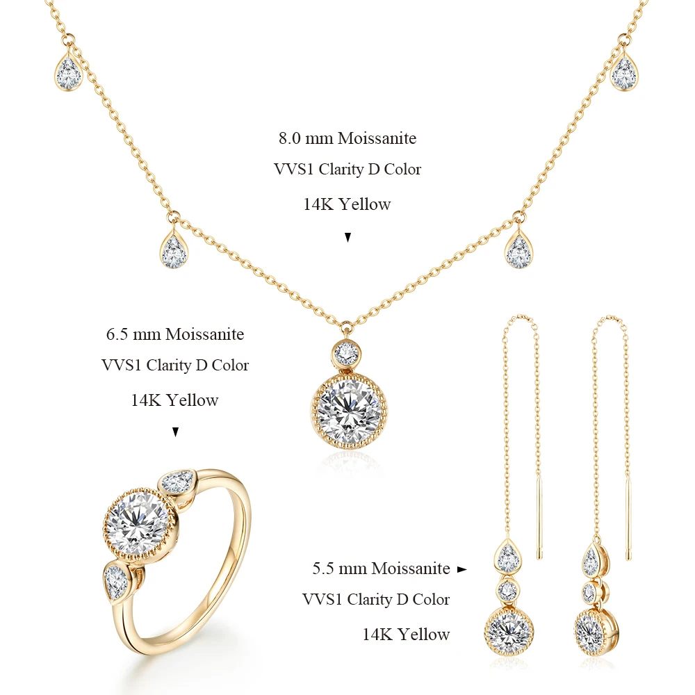 ATTAGEMS Luxurly Diamond Jewelry Sets for Women Solid 925 Sterling Silver Gold Moissanite Earrings Ring Necklace Pendant Party