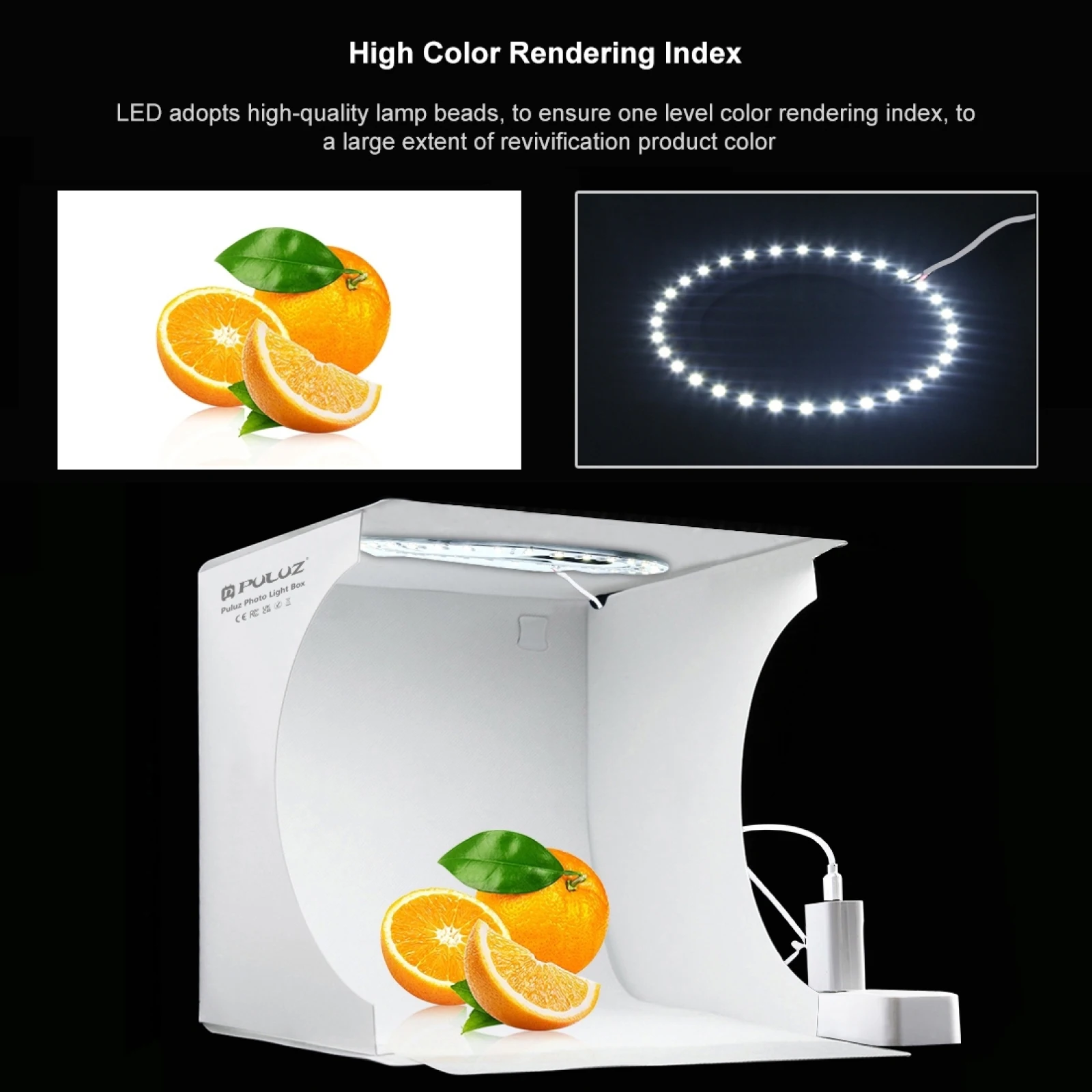 PULUZ 23 سنتيمتر حلقة LED لوحة للطي المحمولة ضوء صور الإضاءة استوديو اطلاق النار خيمة صندوق عدة مع 6 ألوان الخلفيات