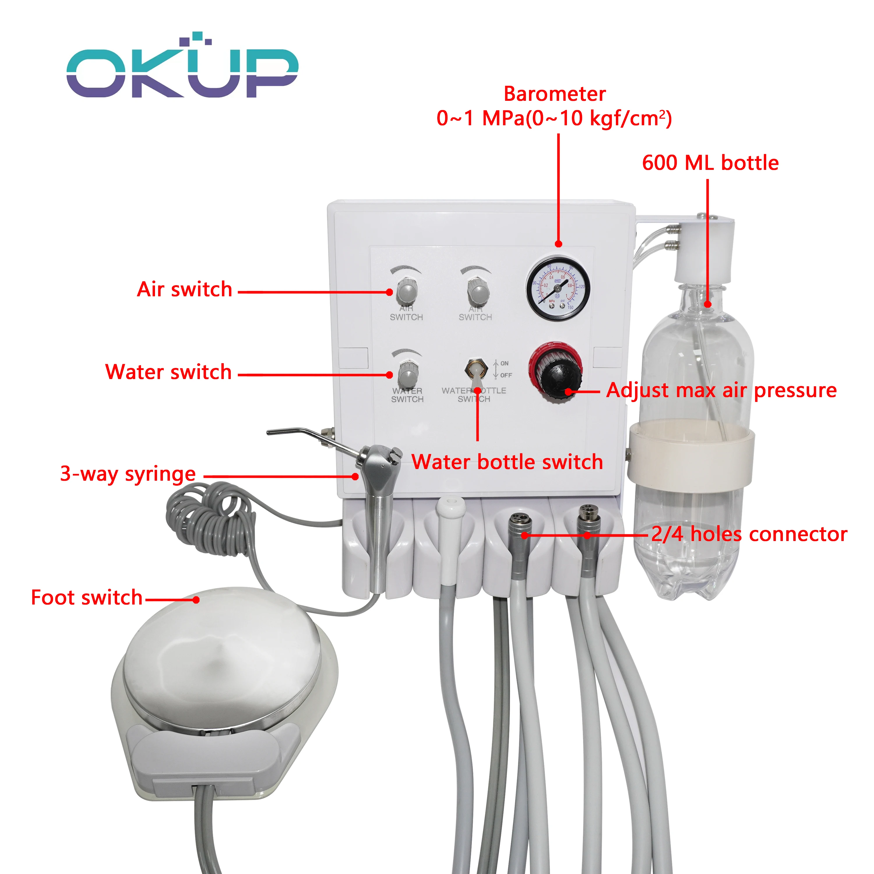 Dental Portable Turbine Unit Work with Air Compressor 3 Way Syringe 2/4 Holes Teeth Whitening Dental Equipment