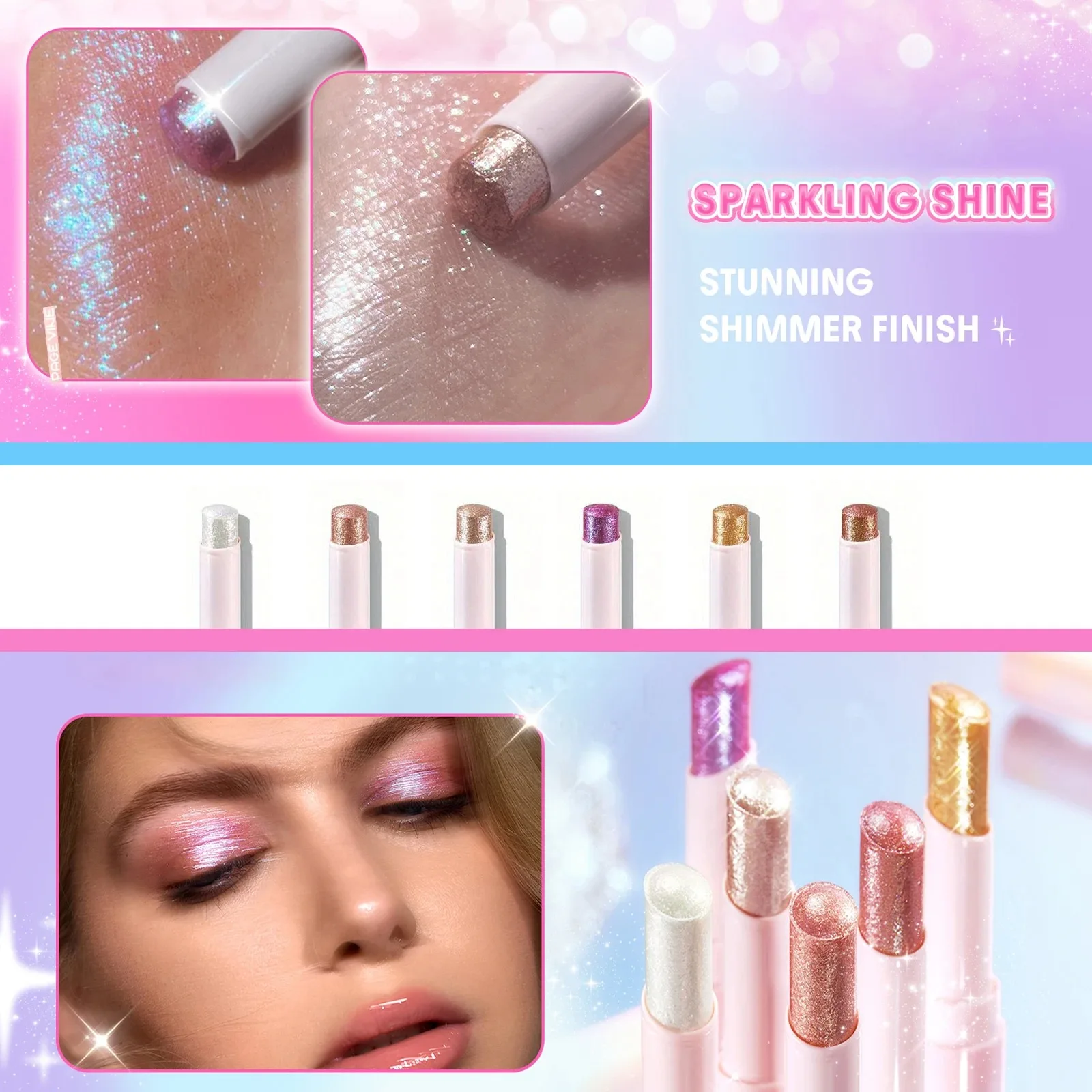 Bâton de surbrillance de fard à paupières en gelée, paillettes scintillantes, pigment élevé longue durée, fête de saint-valentin, plage, voyage, vacances