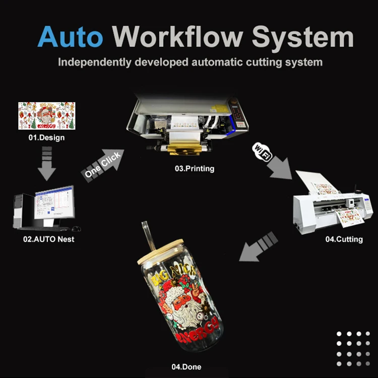 Intelligent Auto Cutting 4 Printhead Digital Printing Crystal UV DTF Sticker Label Printer Machine view 2
