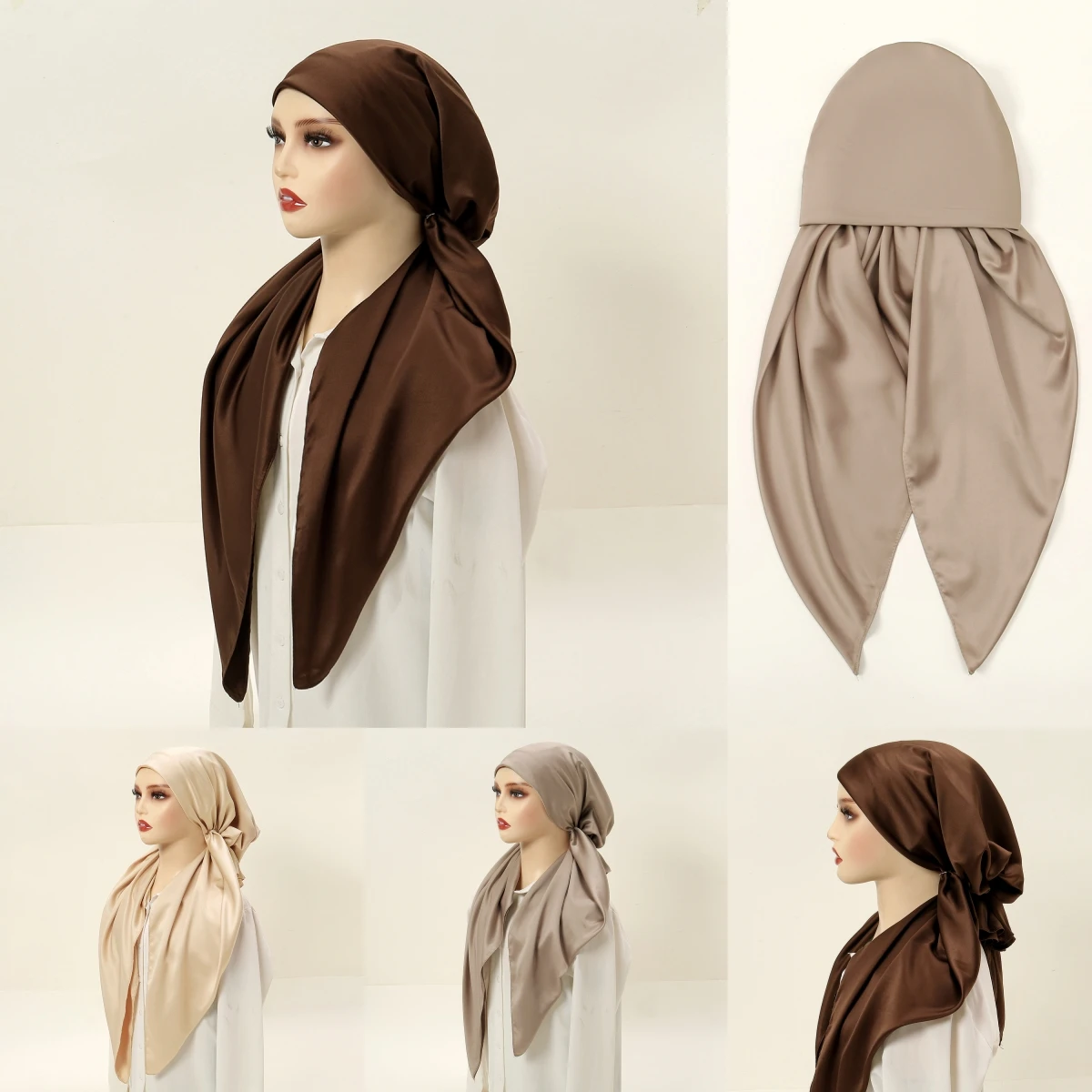 

Мусульманский мгновенный хиджаб, атласная шелковая повязка на голову, шапки, женский глянцевый атласный тюрбан, однотонная однотонная бандана, высококачественная ночная шапка, накидки