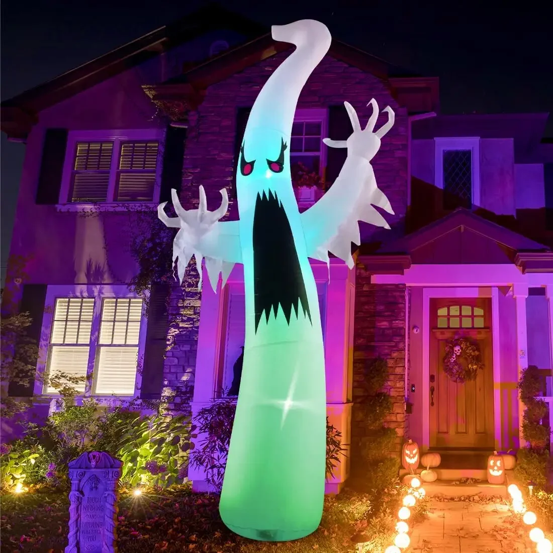 Decorations Blow Up Yard Giant Scary Red Eye Ghost with Built-in Colorful LEDs for Garden Lawn Indoor Party Decor