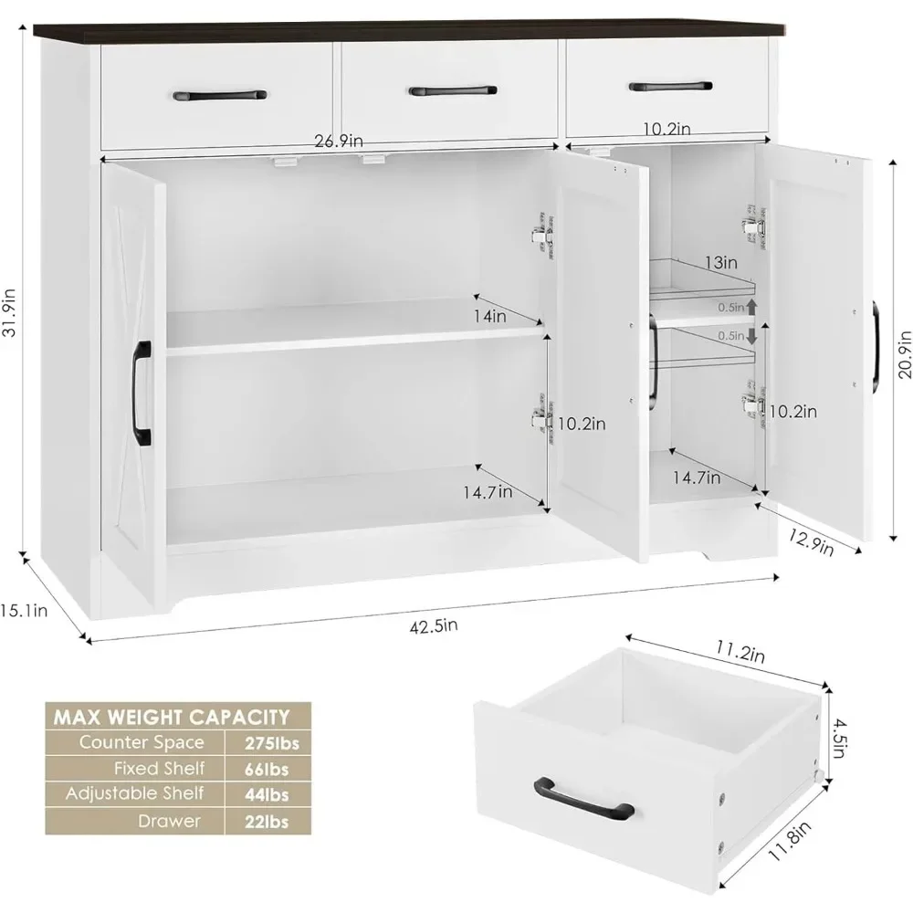 Buffet de ferme moderne, armoire de rangement, portes de grange avec étagères et égouts de proximité