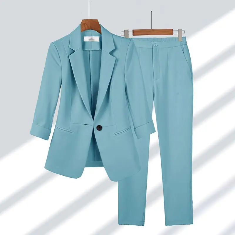 Women 2024 Summer New Casual Blazers Jacket Two Piece Suit Korean Elegant Slim Suit Pants Matching Set Female Professional Wear