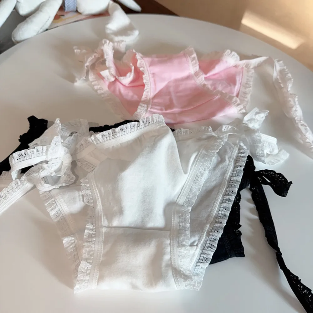 6PC/Lot Solid Low Waist Briefs for Young Girls Cotton Lace Lovely T Panties Teenagers Underwear Children 12-20 Years Students