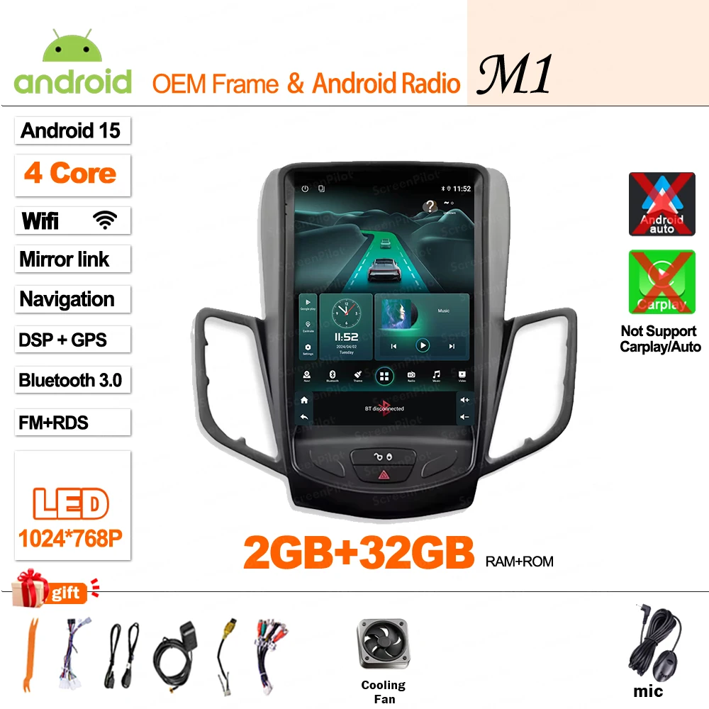 Voor Ford Fiesta MK 7 2009-2014 2015 2016 Android 16 Multimedia Videospeler Mirror Link GPS Navigatie Touchscreen Tesla Stijl