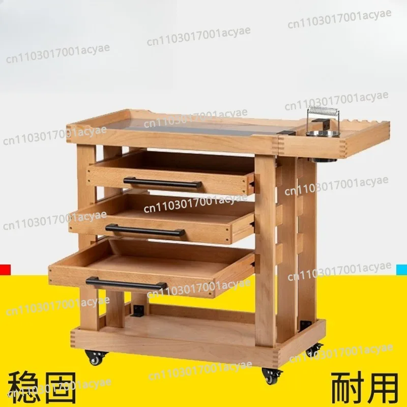 Art Supplies Storage Cart: 5-Tier Solid Beech Wood  Rolling Cart with 3 Drawers - Craft with 4 Wheels