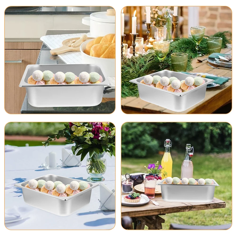 

Stainless Steel Large Capacity Buffet Serving Pan Food Container Tray For Party Catering Rectangular Metal Plate Ice