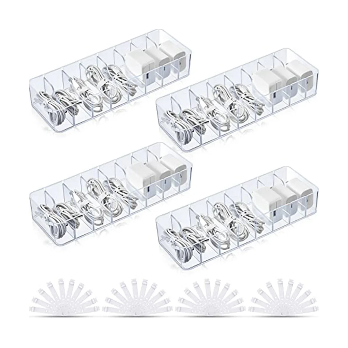 

4 Pcs Clear Charger Cord Organizer Box, Cord Storage Organizer Box, Electronics Cable Organizer Box with 40 Wire Ties