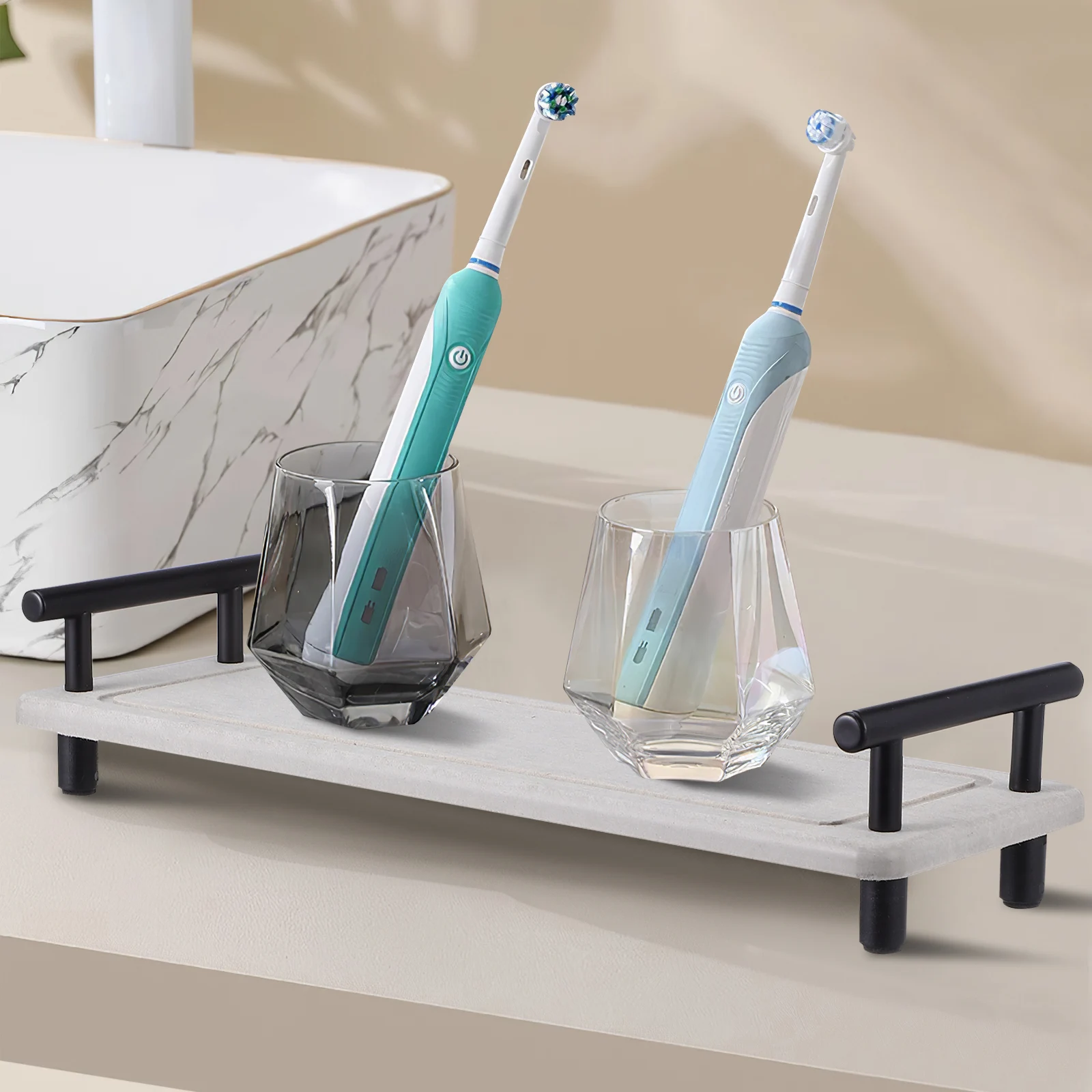 

Stone Drying Bathroom Counter Vanity Tray Small Space-Saving Organizer Toothbrush Holder Decorative Tray Water-Absorbing