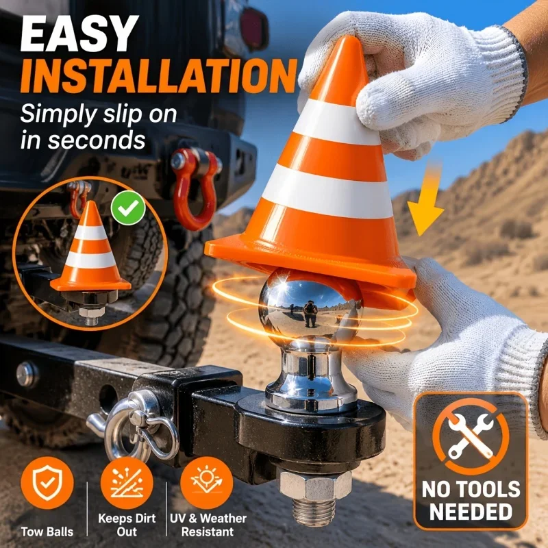 Creative Traffic Cone Towing Hitch Cover Universal Fit Tow Ball SUV Truck Trailer Easy Install Anti Dirt Guard Protector 50mm