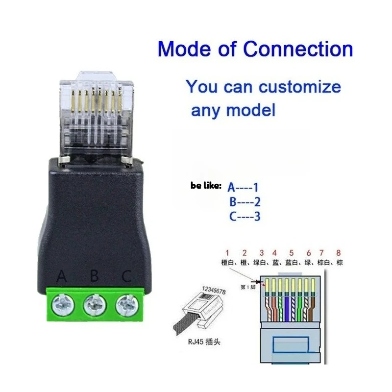 RJ45 to 485 3Pin Wiring Terminal Simple RJ45 to 3PIN DIY Wiring Crystal Head RJ45 Connector For  ﻿CCTV DVR Different Types