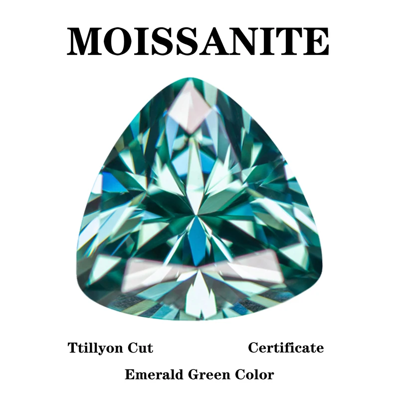 

Moissanite Stone Trillyon Cut Natural Emerald Green Color DIY Advanced Charms Jewelry Rings Earrings Making with Certificate