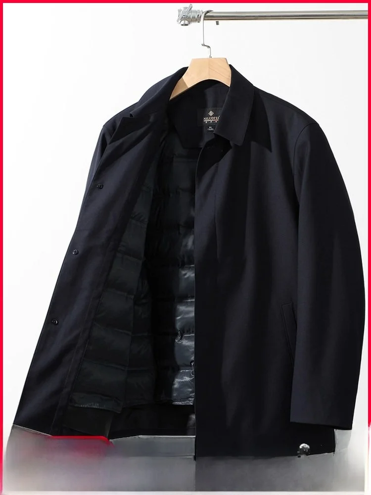 

Мужское удобное зимнее пальто на гусином пуху со съемной внутренней частью Busin Sle, теплое зимнее пальто с воротником из полиэфирного волокна