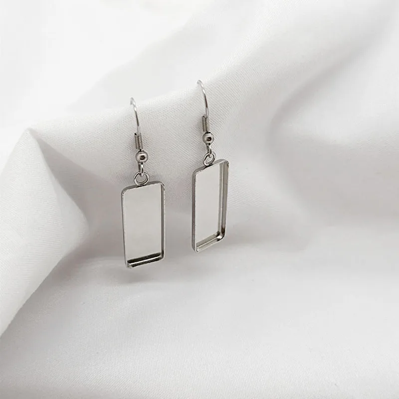 10pcs Stainless Steel Rectangle Drop shaped Cabochon Earring Base Settings Bezel Blanks For DIY Jewelry Making Accessories