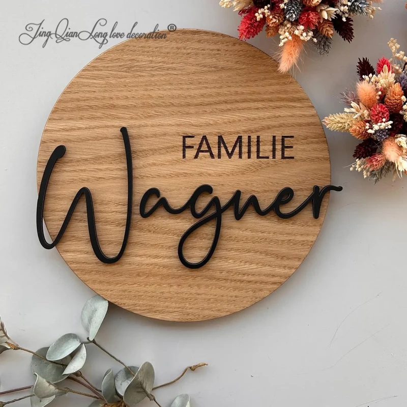 Custom Wooden Name Sign: Personalized  Wall DecorRound wooden house sign family name  for indoor use