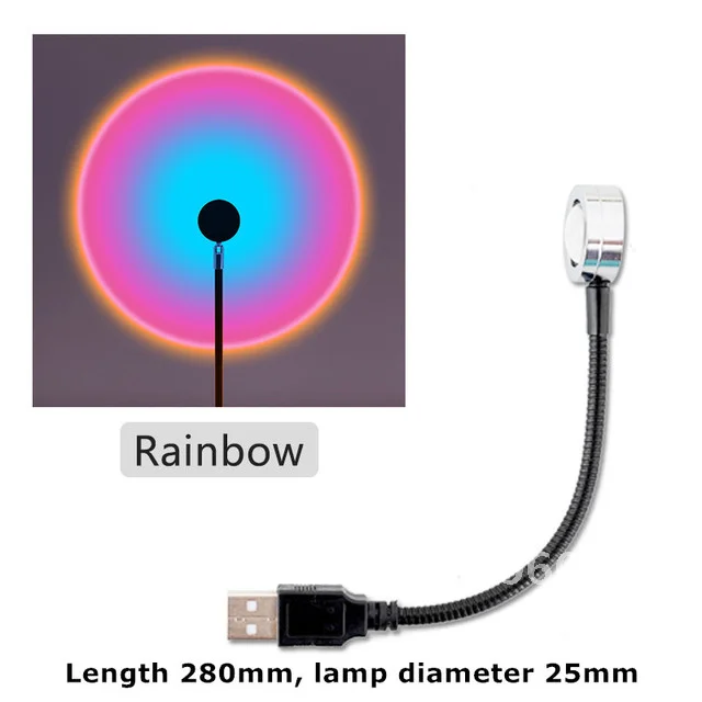 Lámpara de mesita de noche USB, proyector de arcoíris al atardecer, luces nocturnas, regalo del Día de San Valentín, luz LED de Ambiente, lámparas de dormitorio, cafetería y Bar