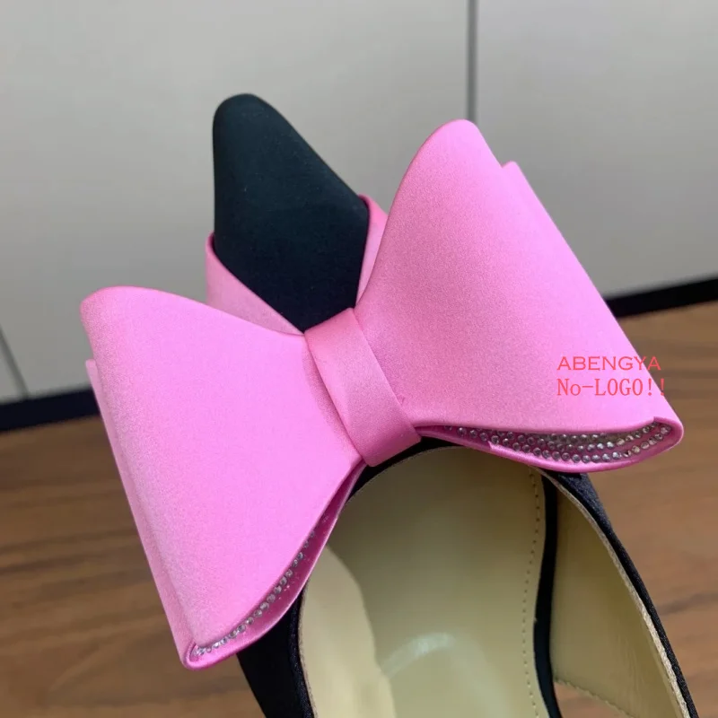 Designer Sexy Silk Pink Low Heels Dress Shoes Woman Bow Knot Slingback Prom Shoes Summer Fashion Party Banquet Shoes For Women