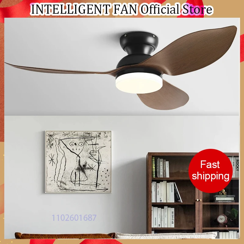 48Inch Low Floor Ceiling Fan Light Modern Black ABS Blade DC Remote Control Led Fan Lights Restaurant The bedroom 110V 220V