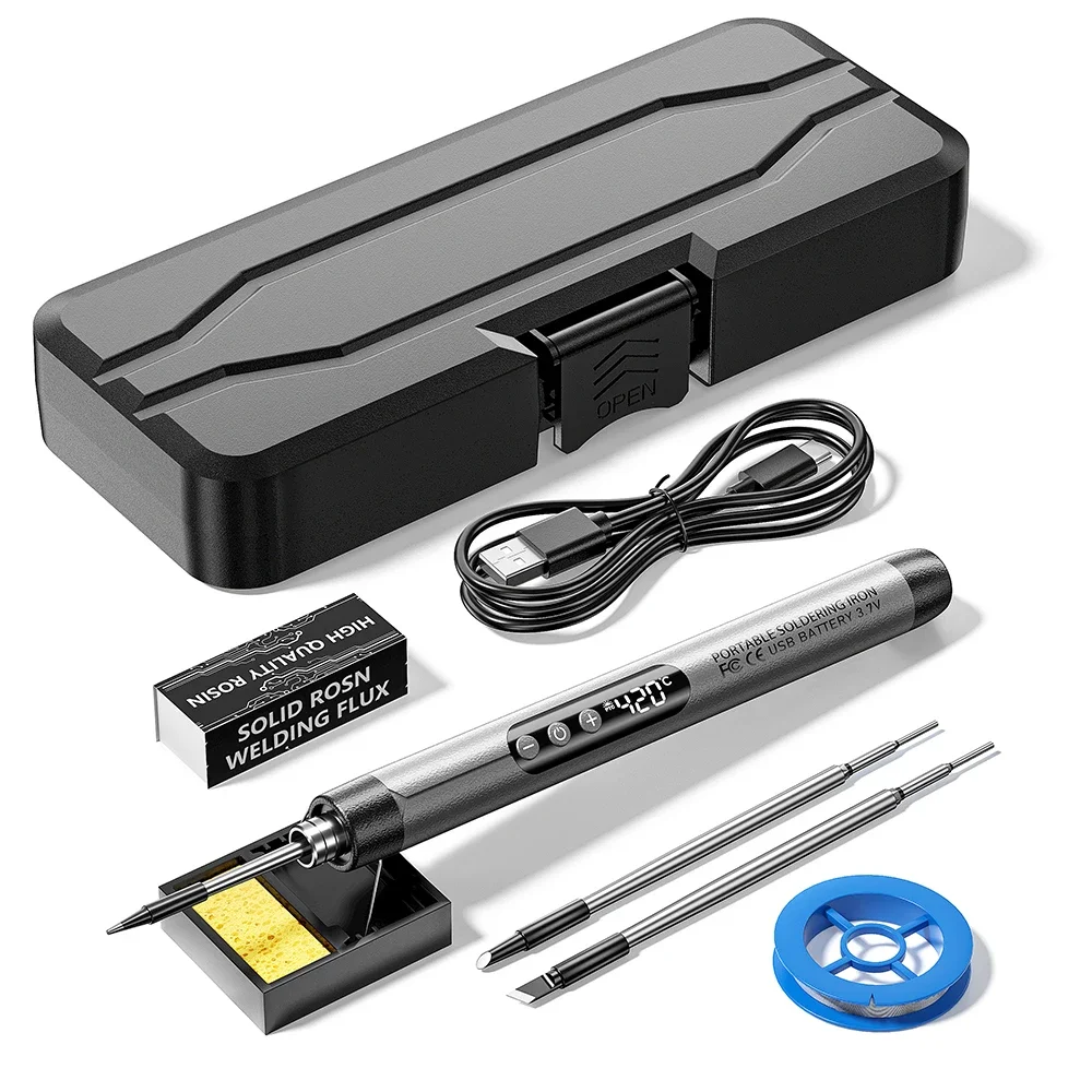 

For Portable 3.7V 8W Type-C Cordless Soldering Iron Set USB Rechargeable Digital Display Wireless Irons Convenient USB Charging