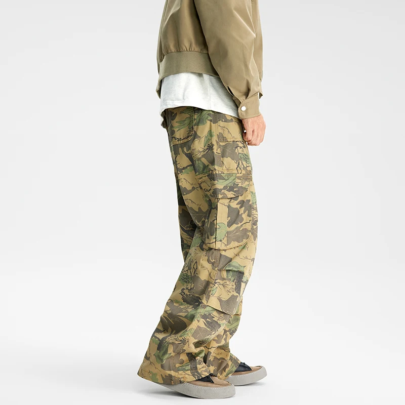 Amerikaanse werkbroek voor heren, heavy-duty, high street, losse rechte pijpen, trendy straat, woestijncamouflage, lange broek met print