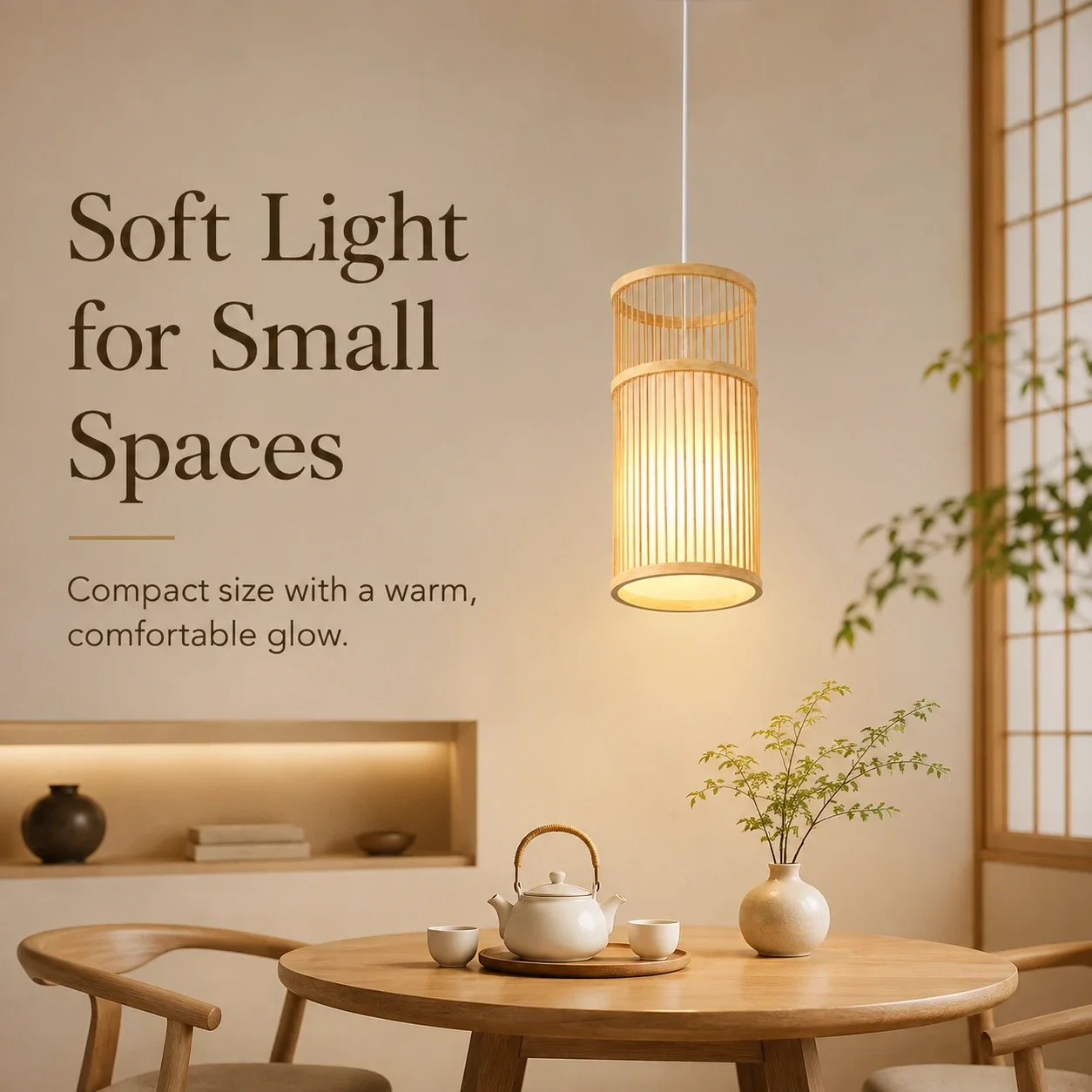 Small 16CM Boho White Bamboo Chandelier E26 Height Adjustable Suspension Cord Decorative Indoor Ceiling Pendant Light Fixture