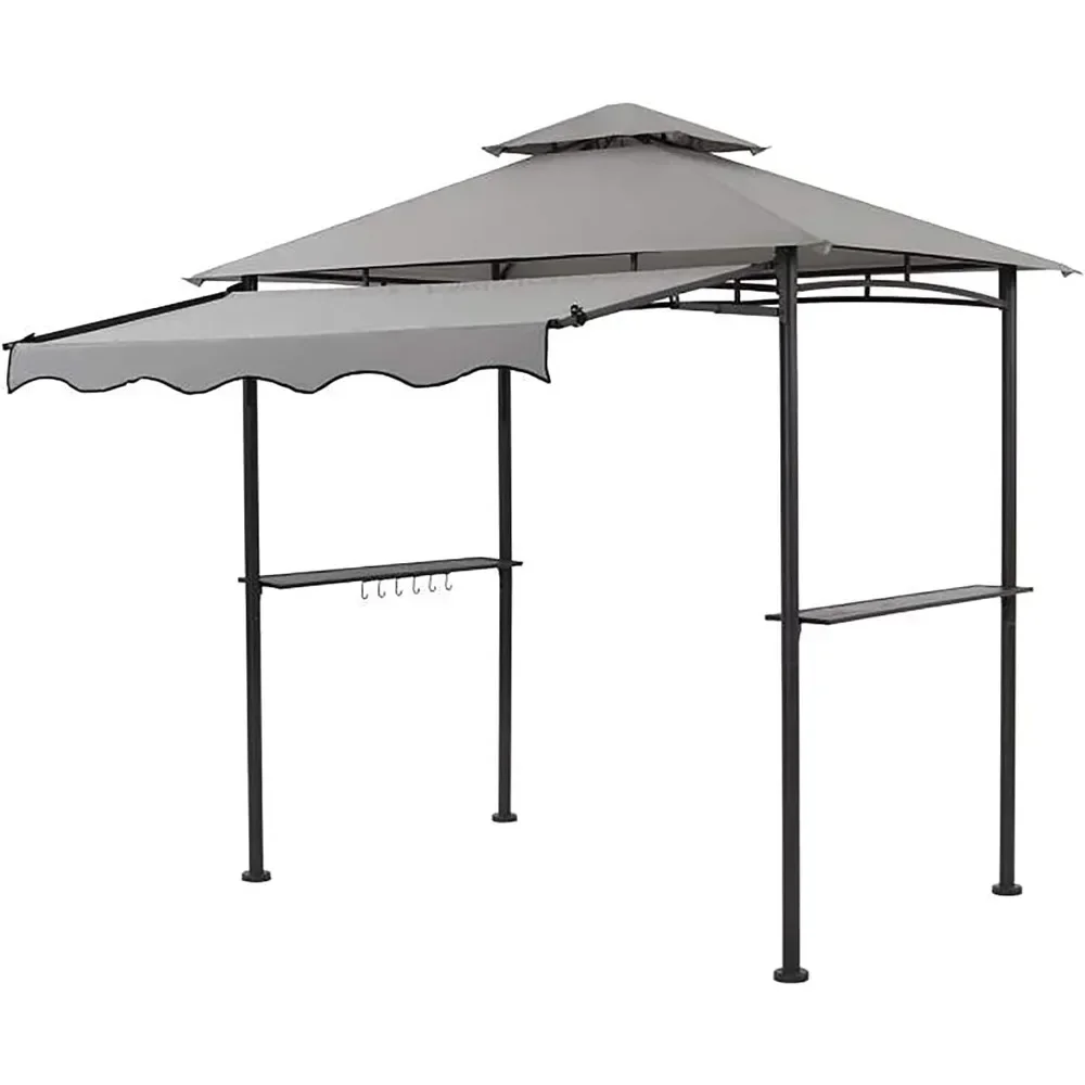 

Двухъярусная беседка-гриль 5x8, палатка с навесом для барбекю и патио на открытом воздухе с эластичной боковой тентой (светло-серый)