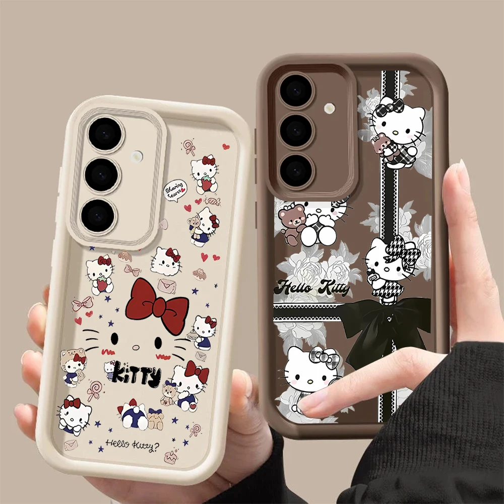 لطيف الكرتون H-HelloKitty FUNDA جراب هاتف لسامسونج غالاكسي S24 S23 S22 S21 S20 FE الترا زائد 4G 5G عدسة دائرة