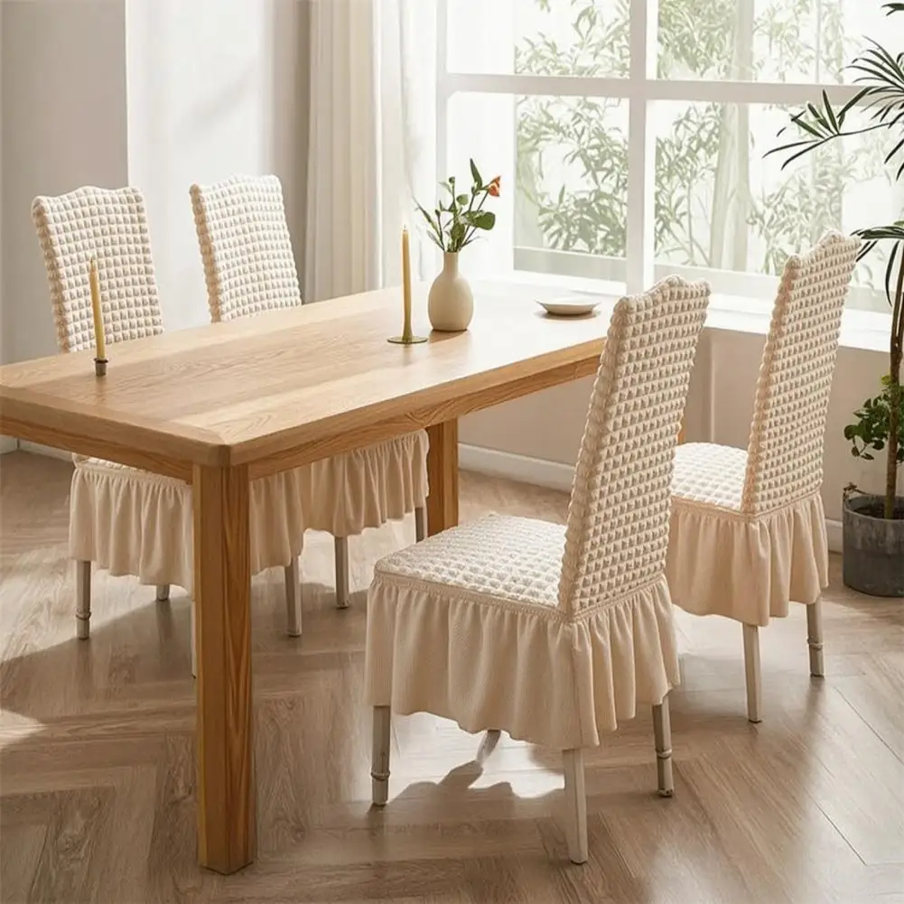 Dining Chair Covers Decorative Chair Slipcovers Stretchable Chair Covers with Skirt Bubble Texture Slipcovers Machine Washable