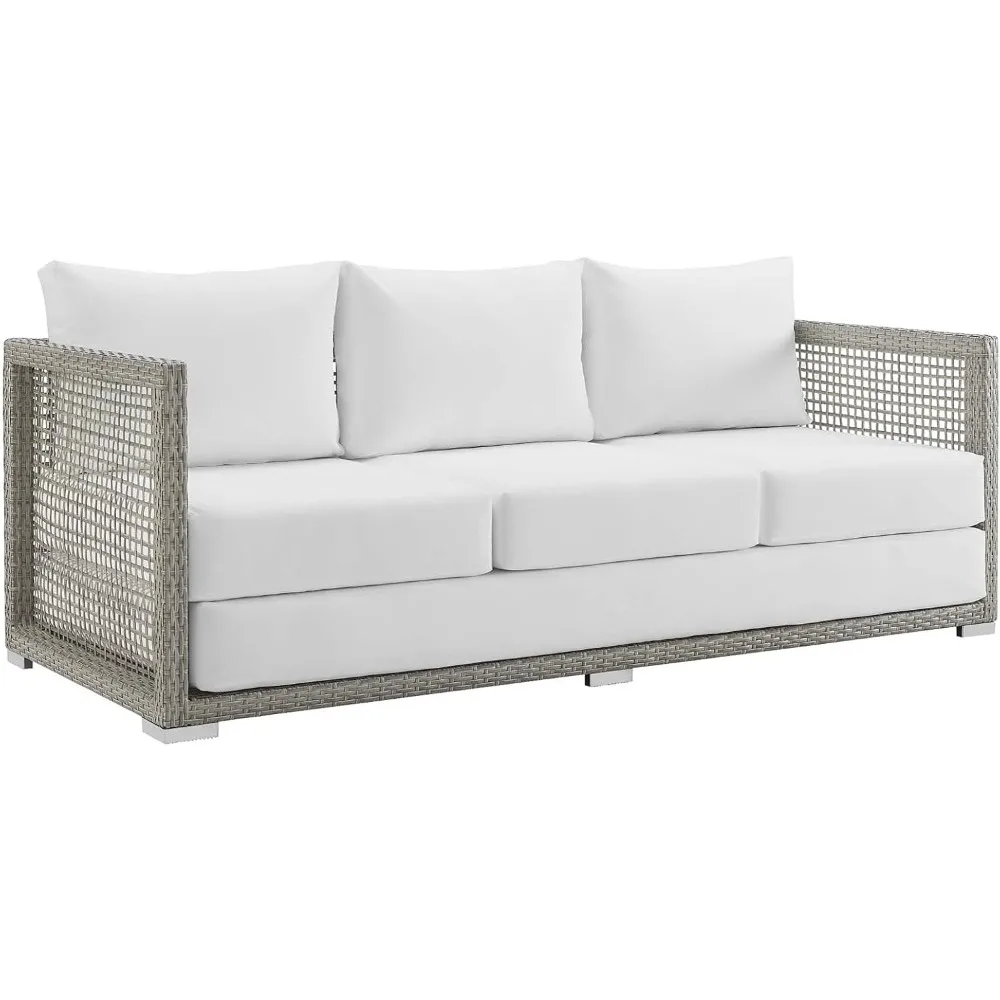 Aura Outdoor Patio Wicker Rattan, Sofa, Gray White