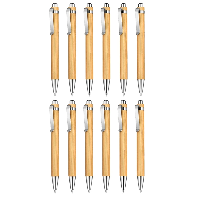 12 Piece Retractable Ballpoint Pen Black Ink 1Mm Wood Ballpoint Pens Wood Color Bamboo Pens Ballpoint Pen