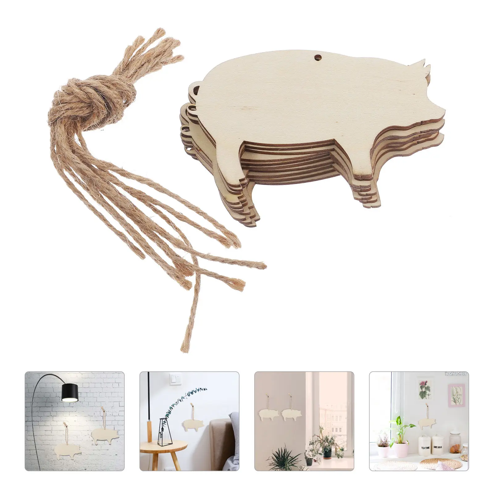 

10Pcs Wooden Pig Tag Blank Unfinished Plywood Cutouts for Commemorative Date Tracking Table Numbering Craft Gift Home Decor