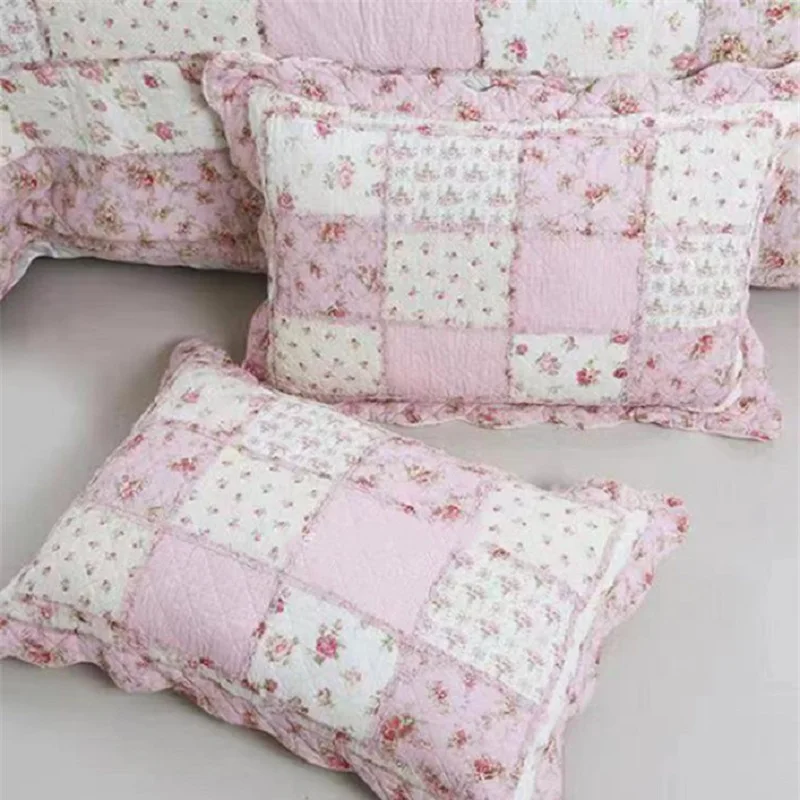 

100% Cotton Patchwork Pillow Cover Home Decorative Pillowcases Pink Floral Cushion Cover Vintage Shabby Chic Quilted Pillow Sham