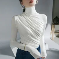 2023 Pleated High Neck for Women Blusas Clothes for Women Tops Shirts Blouses 3