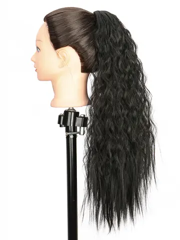 22Inch Synthetic Long Kinky Curly Ponytail Hair Extension Drawstring Wrapped Clip in Hair Black Hairpiecefor Women
