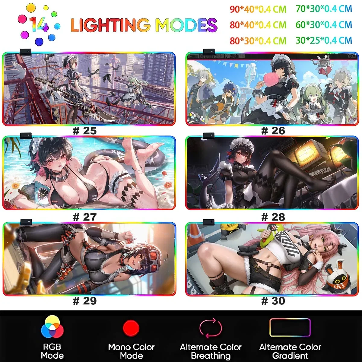 RGB LED Backlit Large Non-slip Mouse Pad Zenless Zone Zero Anime ACG Dec-24 New LED Mouse Pad Table Gaming Mat Desk Play Mat