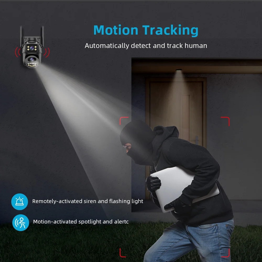 4K 8MP HD Wifi PTZ Camera Outdoor Dual Lens Dual Screen AI Auto Tracking IP Camera CCTV Audio Video Surveillance P2P iCSee