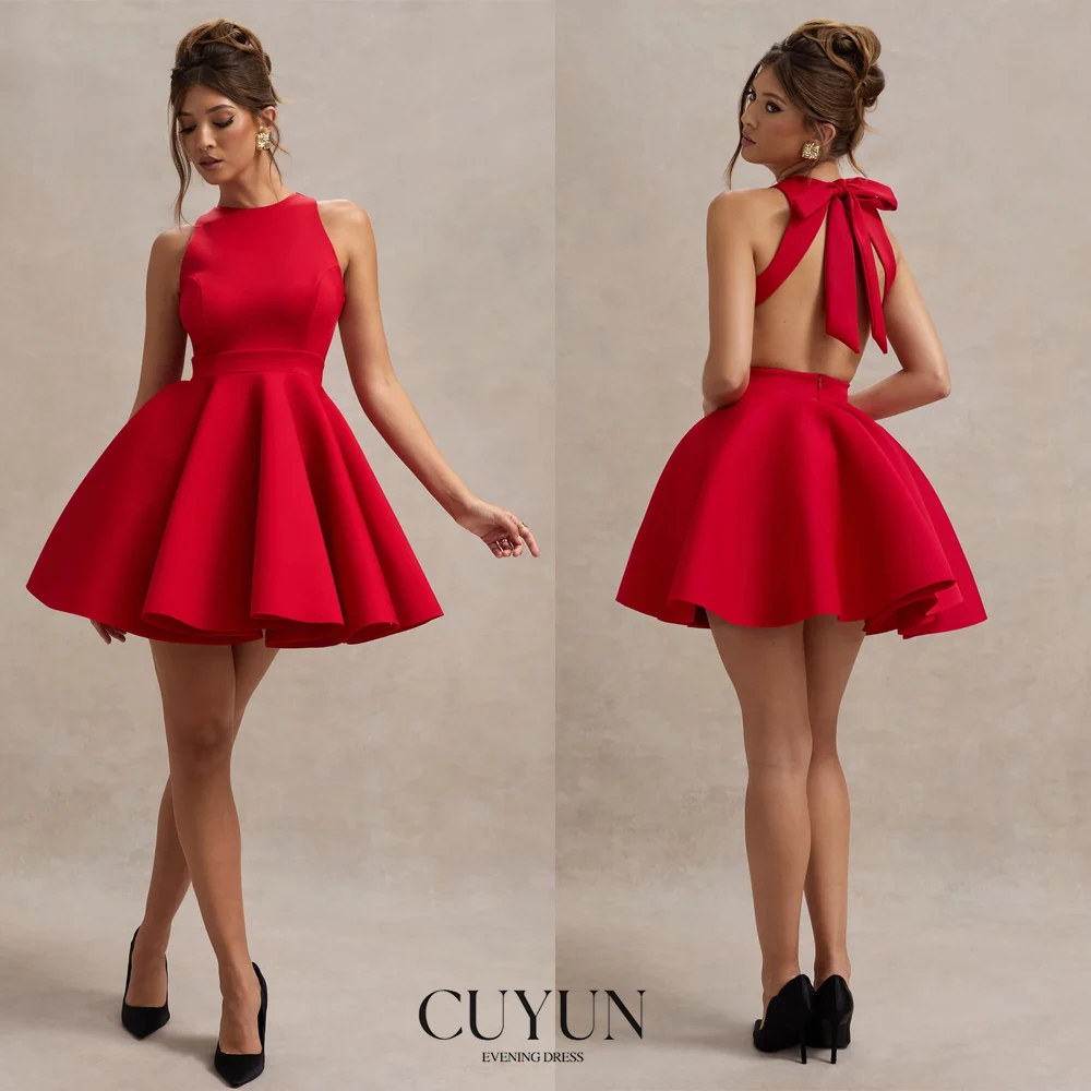 

CUYUN Mini Prom Dress Backless Wedding Party Dress Customized O-Neck Sleeveless Cocktail Dress Short Homecoming Dress