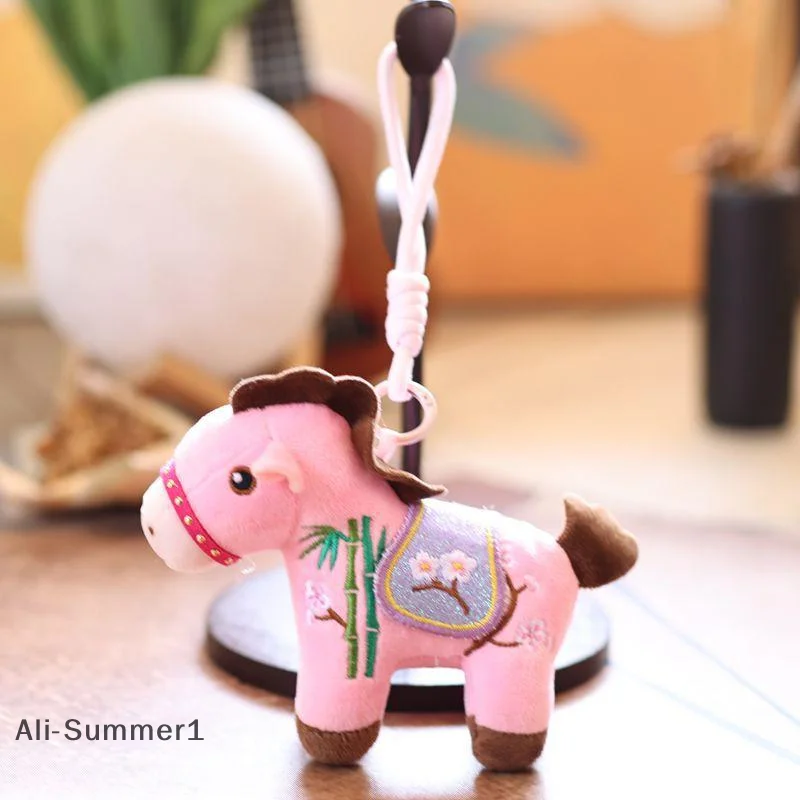 2026 Chinese New Year Mascot Horse Plush Keychain Plum Blossom Bamboo Embroidery Decor Cartoon Pony Doll Cute Bag Pendant Gifts