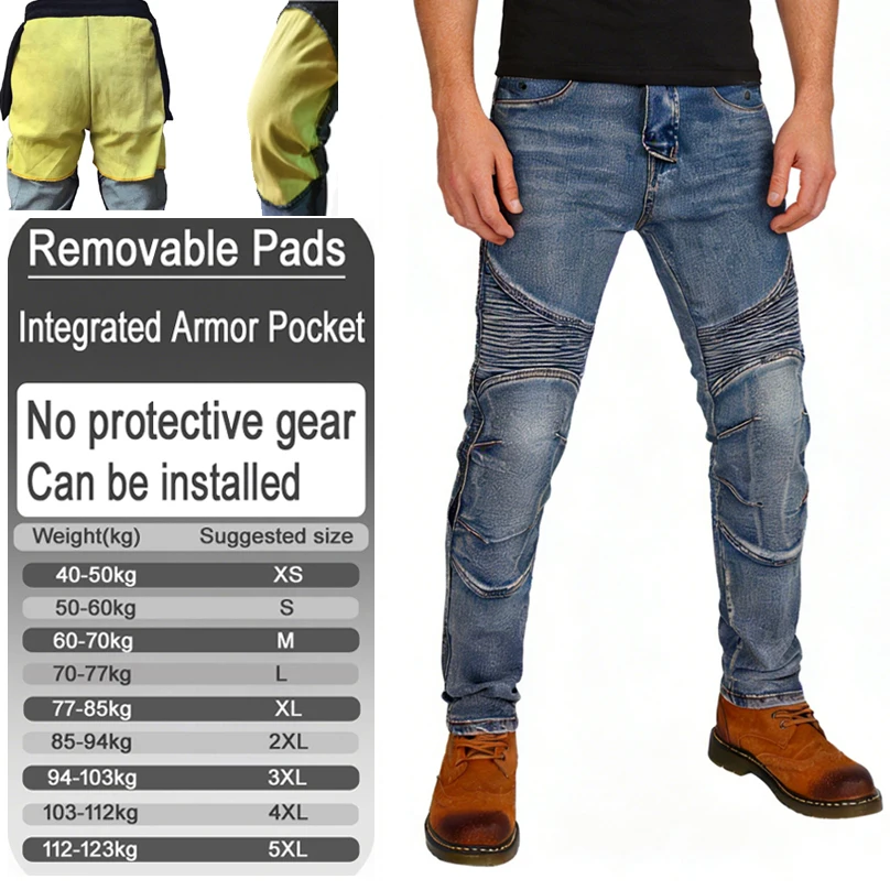 Men Kevlar motorcycle Jeans four season Windproof abrasion resistant off road riding Pants with armor pockets armor not included