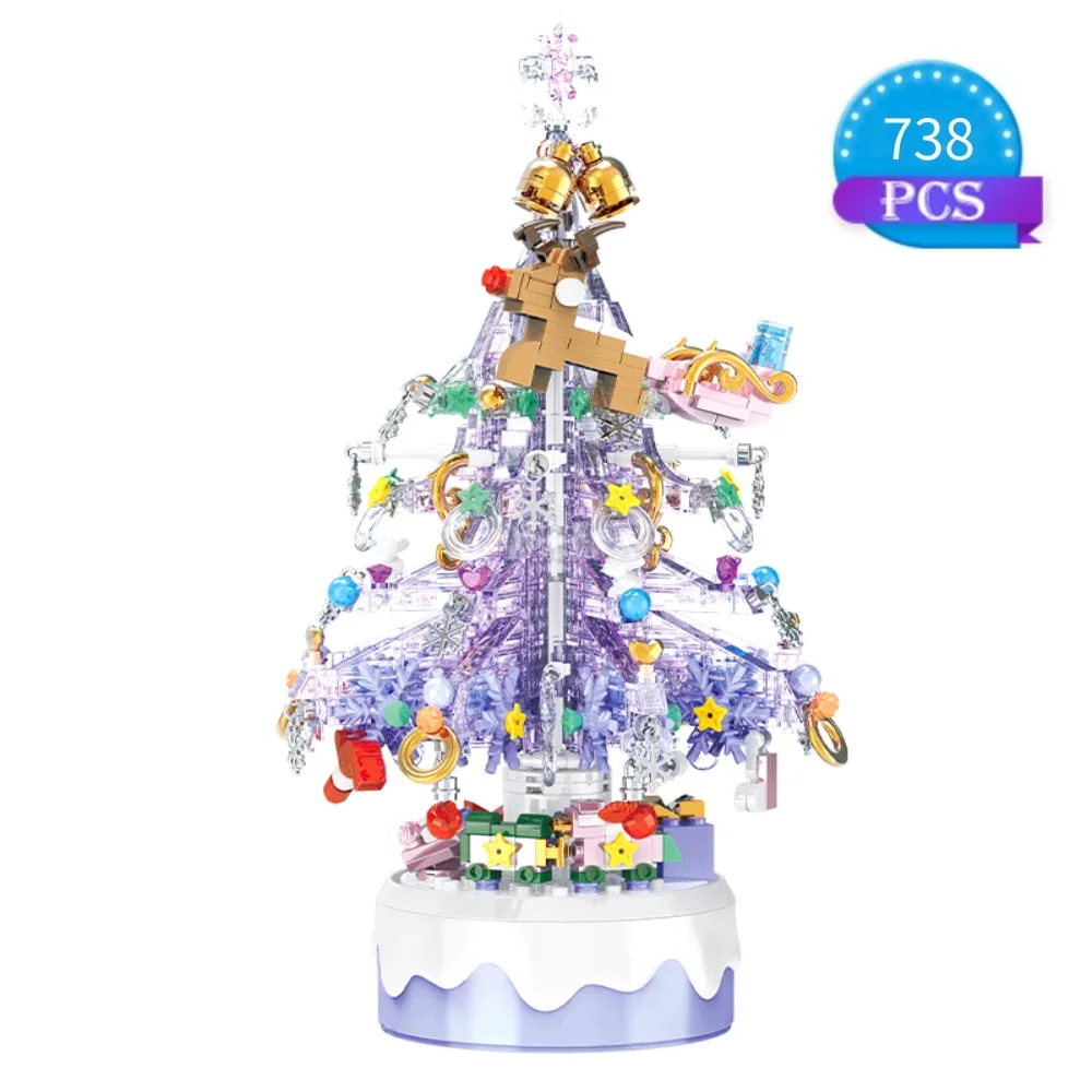 

738PCS Purple Christmas Tree Music Box Block with Lights and Toy Adult Kid Home Decor Christmas Birthday Gift