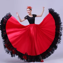 360/540/720 Womens Ruffle Long Full Spanish Bull Folkloric Mexican Flamenco Bomba Y Plena Skirt Flowy Dancing Dress Costume