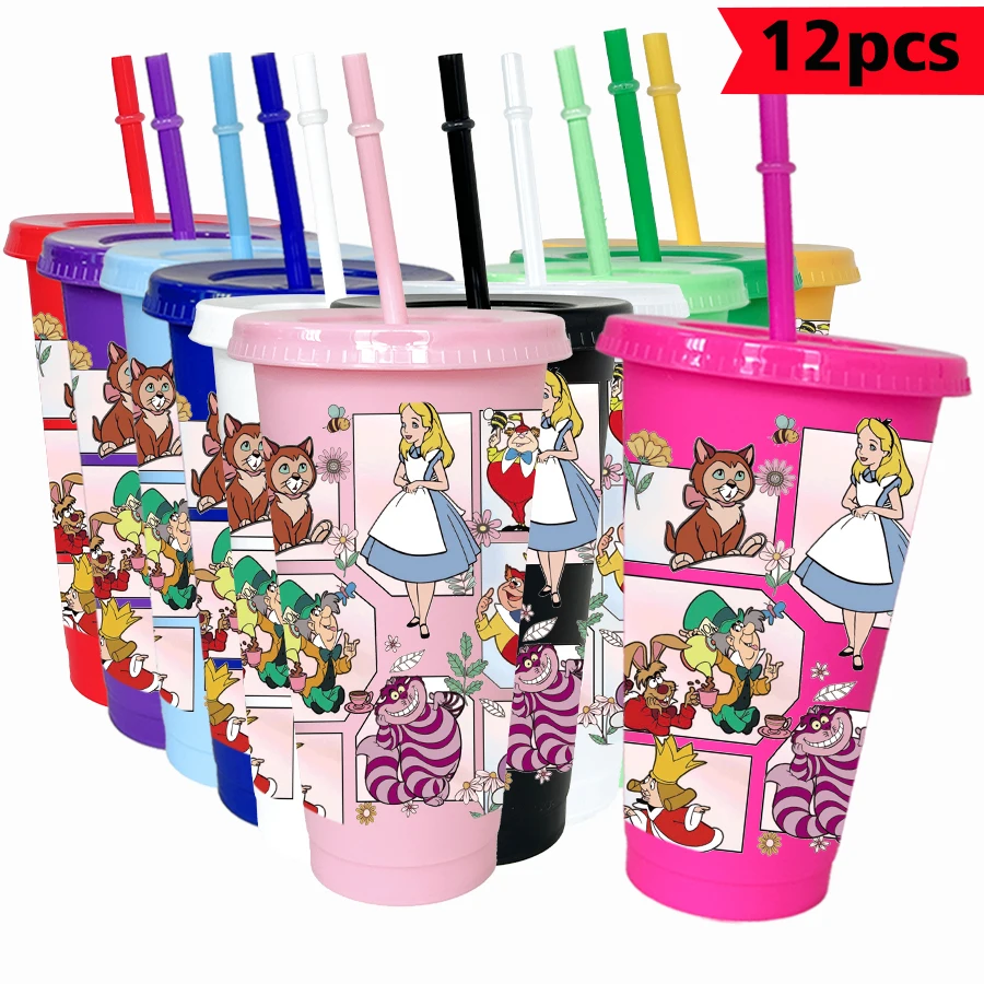 

12PCS/pack Disney, Alice, cartoon characters 26oz multi-color plastic water cup party drink set birthday/back to school gift