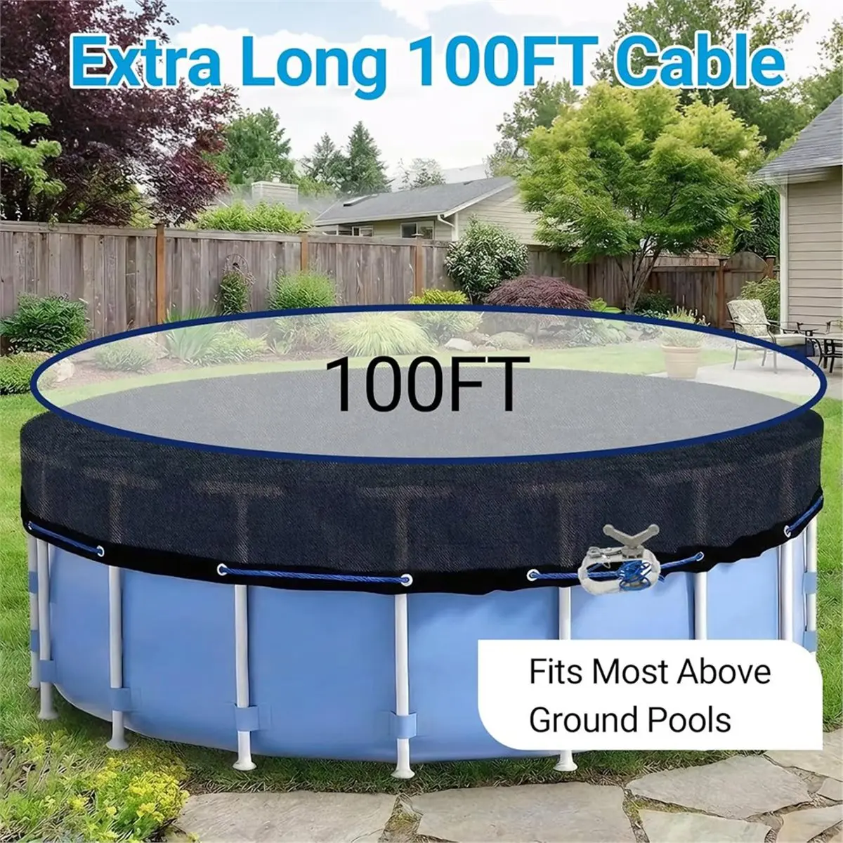 【AT48】 NEW Pool Cover Cable & Winch Kit 100FT Coated Steel Wire with Heavy Duty Winch for Above Ground Swimming Pool