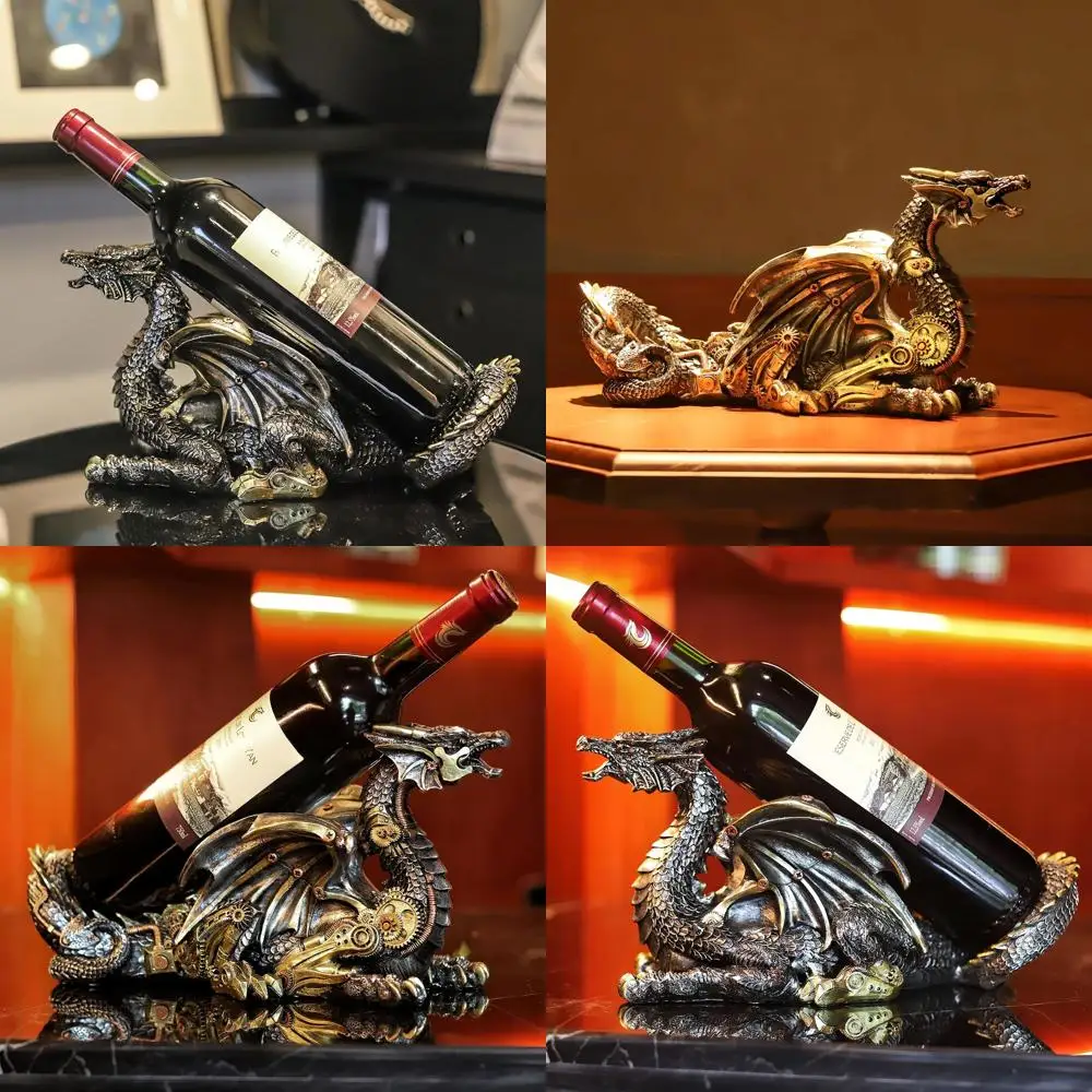 

Держатель для бутылки вина в стиле стимпанк-дракон - готическая металлическая статуя дракона для домашнего декора и подарков