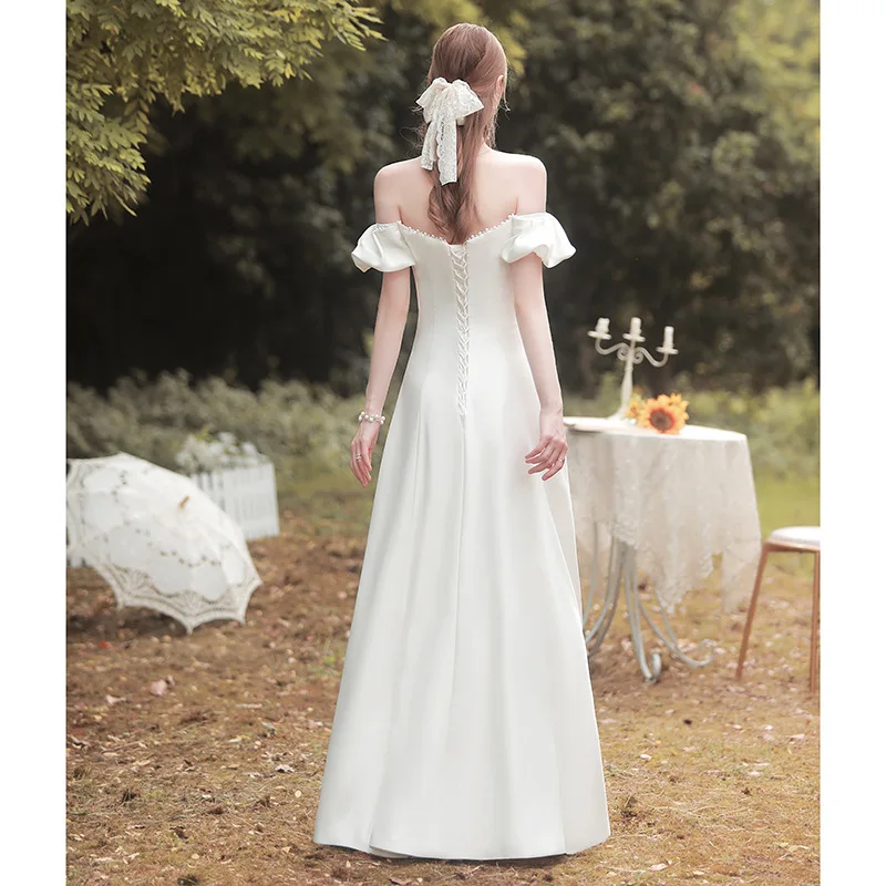 Z46 vestido de novia ligero francés, vestido de satén simple, un hombro, novedad de 2024