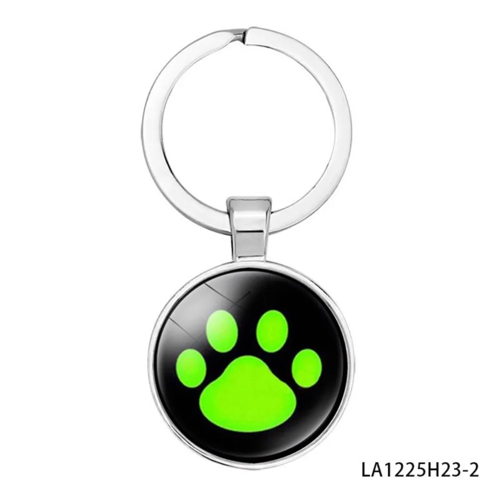 PESENAR Cute Green Cat Paw Print Keychain, Novelty Glass Cabochon Key Ring, Perfect for Cat Lovers, Daily Use & Gift
