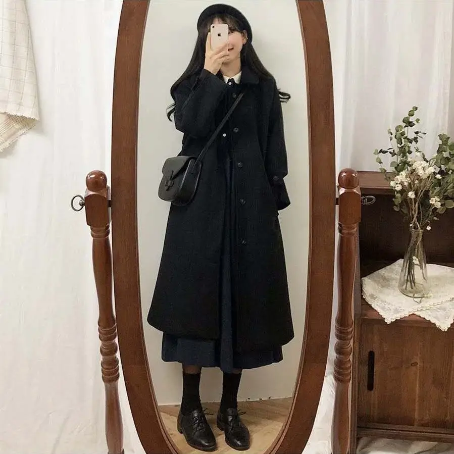 2026 Autumn Winter Woolen Coat Women's Medium  Long New Korean Version Loose Thin Thickened Over-the-knee Woolen Coat